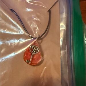 Elegant Silver and orange Key Pendant Necklace # 46
